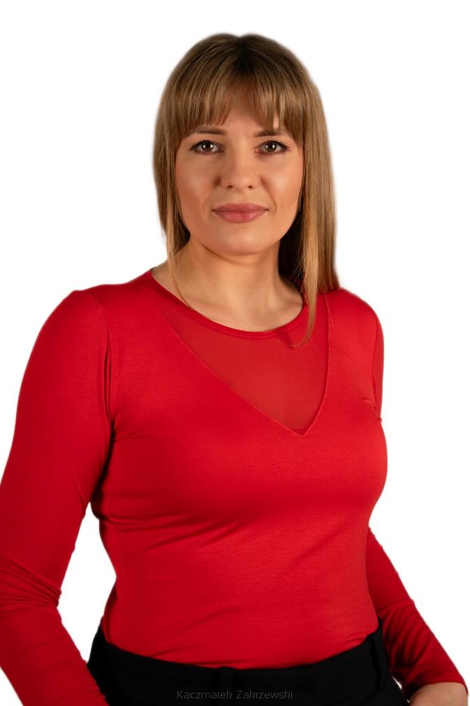 Elegancka bluzka damska z długim rękawem GINGER z tiulowym dekoltem czerwona