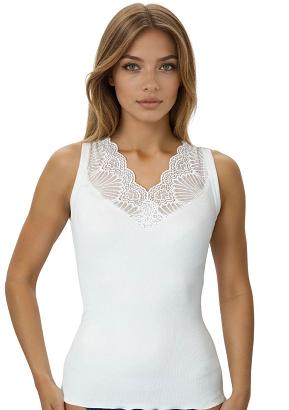 Koszulka damska na szerokich ramiączkach z koronką Marcela biała