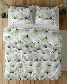 Pościel bawełniana 220x200 Detexpol biała zielone szare maki