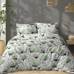 Pościel bawełniana 220x200 Detexpol biała zielone szare maki