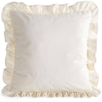 Poszewka dekoracyjna BRENDA1 45x45 Eurofirany kremowa welwetowa zdobiona falbanami