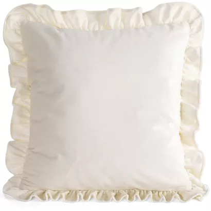 Poszewka dekoracyjna BRENDA1 45x45 Eurofirany kremowa welwetowa zdobiona falbanami