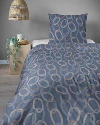 Pościel satynowa Home Satin 140x200 granatowa w beżowe niebieskie łańcuchy