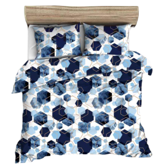 Pościel z kory 200x220 granatowa biała geometria