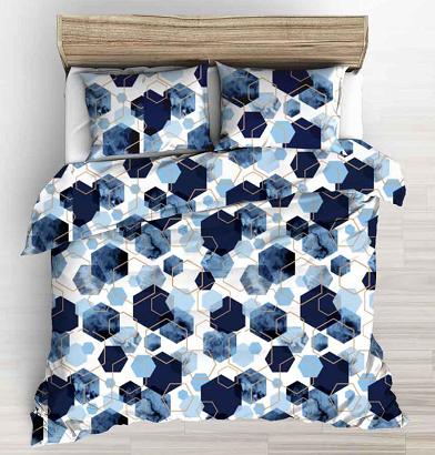 Pościel z kory 200x220 granatowa biała geometria