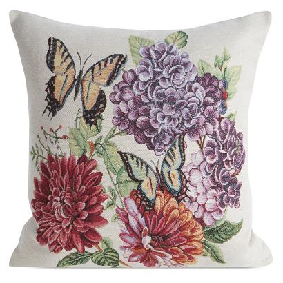 Poszewka dekoracyjna gobelin SPRING Eurofirany naturalna czerwona kwiaty motyle