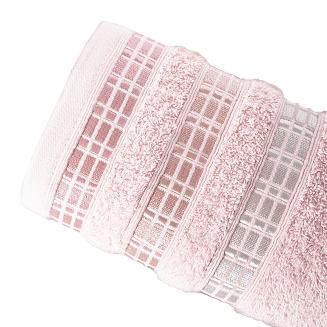 Ręcznik bawełniany LUXURY 70x140 pudrowy z bordiurą w geometryczne pasy