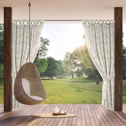 Zasłona gotowa na szelkach wodoodporna GARDEN12 155x260 ogrodowa kremowa w beżowe gałązki