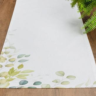 Bieżnik dekoracyjny NATU-6 40x180 Eurofirany biały w zielone liście 