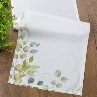 Bieżnik dekoracyjny NATU-6 40x180 Eurofirany biały w zielone liście 