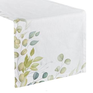 Bieżnik dekoracyjny NATU-6 40x180 Eurofirany biały w zielone liście 