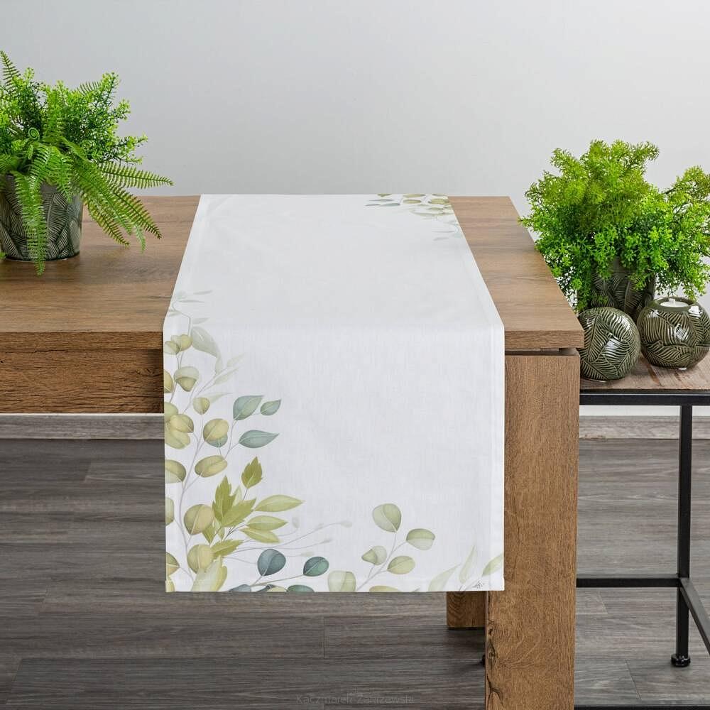 Bieżnik dekoracyjny NATU-6 40x180 Eurofirany biały w zielone liście 