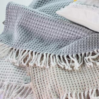 Koc bawełniany CHECK 200x220 szary z frędzlami