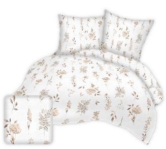 Pościel satyna korowana 160x200 biała beżowa kwiatowa łąka