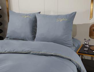 Pościel 160x200 popielata złoty haft satynowa lamówka