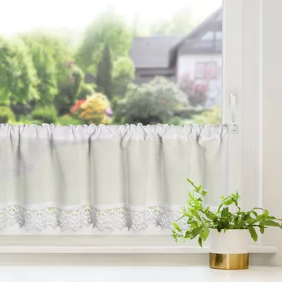 Firana gotowa zazdrostka na taśmie CLARIE 150x30 Eurofirany biała koronka