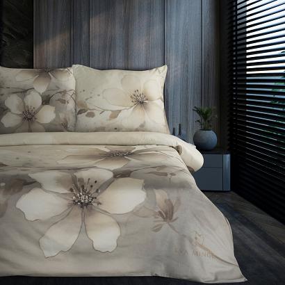 Pościel satynowa FLORIN 220x200 Eva Minge Eurofirany beżowa w kwiaty