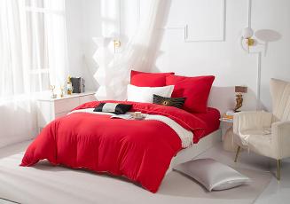 Pościel Queen 160x200 czerwona ze złotą lamówką bizą