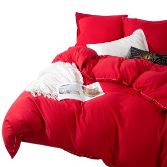 Pościel Queen 160x200 czerwona ze złotą lamówką bizą