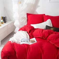 Pościel Queen 160x200 czerwona ze złotą lamówką bizą