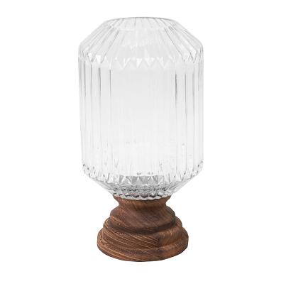 Świecznik dekoracyjny GRACE1 17x34 Eurofirany biały brązowy szkło + drewno