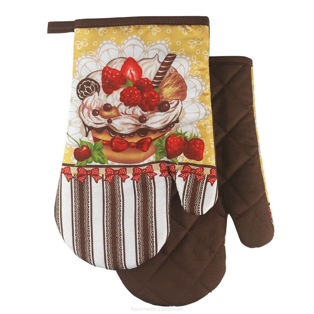 Rękawice kuchenne 18x27 z magnesem 2 szt. brązowe słodki deser