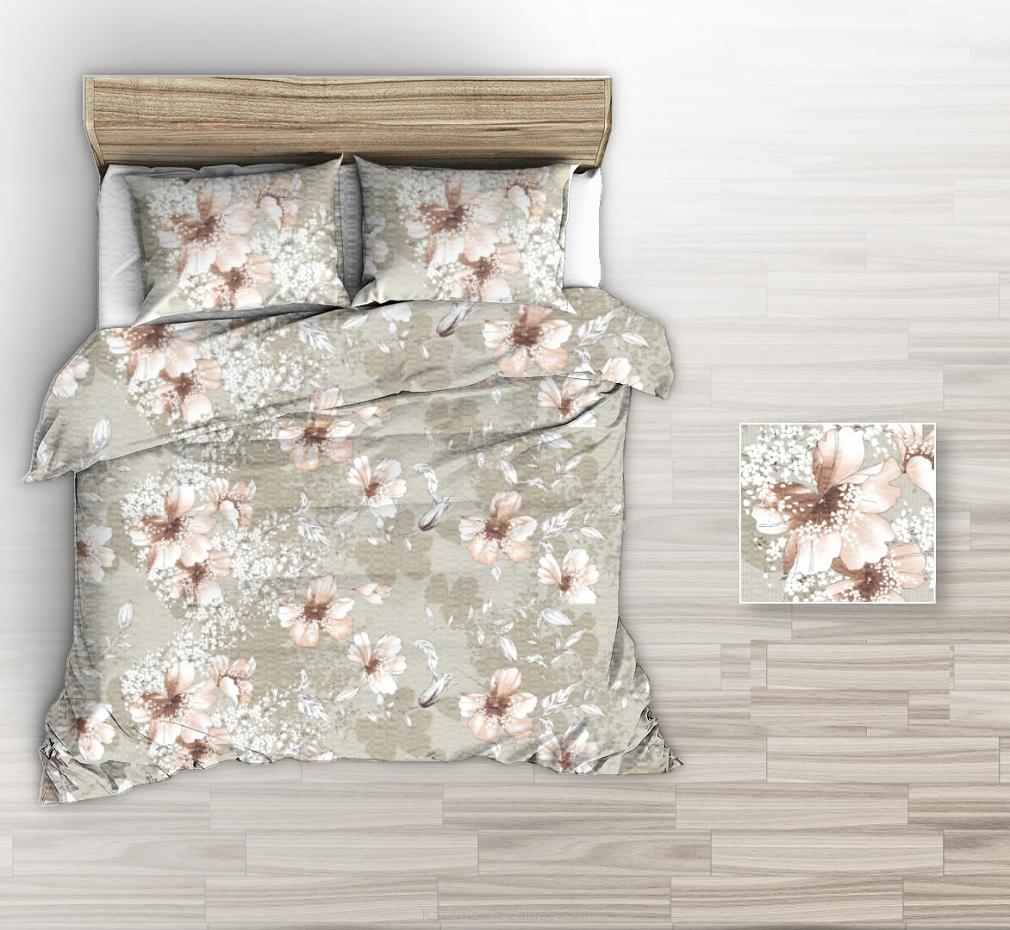 Pościel z kory 160x200 beżowa duże herbaciane rysowane kwiaty