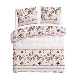 Pościel bawełniana COTTONLOVE 180x200 beżowa brązowa dekoracyjne kwiaty
