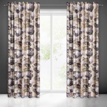 Zasłona gotowa na taśmie LOTOS 140x270 Eurofirany beżowa w kwiaty