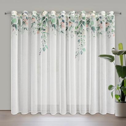 Zasłona gotowa na przelotkach NIKI 350x250 Eurofirany biała z nadrukiem kwiatów