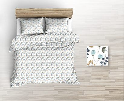 Pościel flanelowa 160x200 wzór niebieskie kwiaty na białym tle