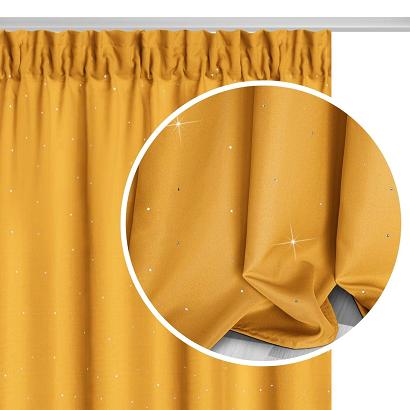 Zasłona gotowa na taśmie CRYSTAL 140x250 musztardowa z kryształkami