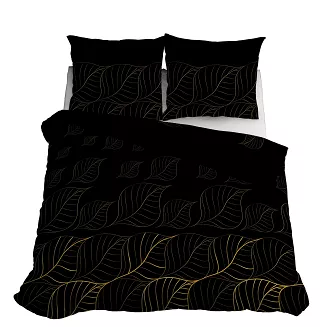 Pościel satynowa 200x220 Home Satin czarna złota listki