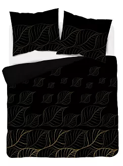 Pościel satynowa 200x220 Home Satin czarna złota listki