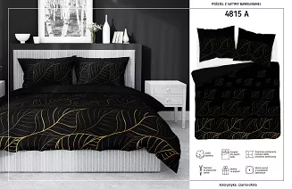 Pościel satynowa 200x220 Home Satin czarna złota listki
