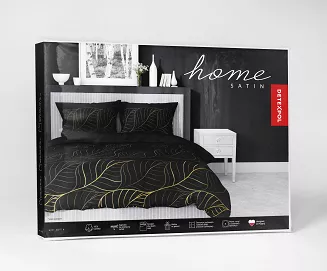 Pościel satynowa 200x220 Home Satin czarna złota listki