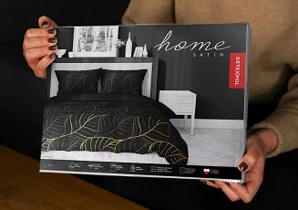 Pościel satynowa 200x220 Home Satin czarna złota listki