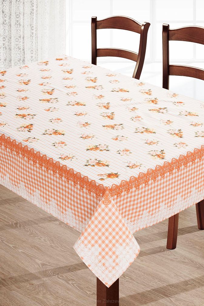 Obrus dekoracyjny ROSES 140x180 Eurofirany kremowy/pomarańczowy