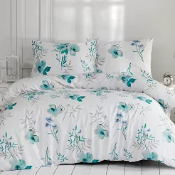 Pościel flanelowa FLANELOVE 160x200 biała w miętowe kwiatki