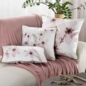 Poszewka dekoracyjna poduszka BIANCA 45x30 Eurofirany biała pudrowa dwustronna kwiaty pastelowe pasy