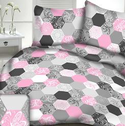 Pościel z kory 200x220 wzór różowo-szare sześciokąty