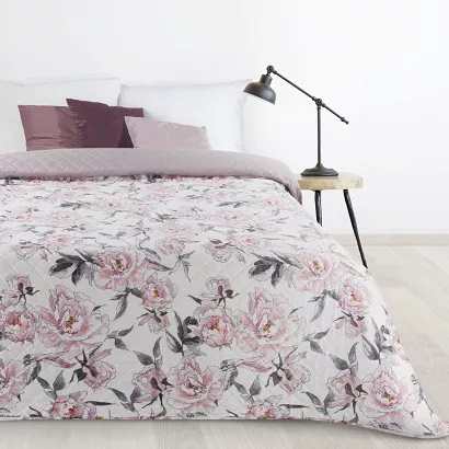 Narzuta dekoracyjna FLOWER 200x220 biała różowa szara różany ogród kwiaty
