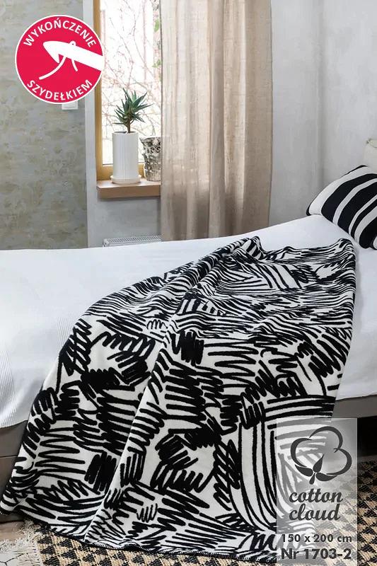 Koc bawełniano-akrylowy 150x200 czarne zygzaki