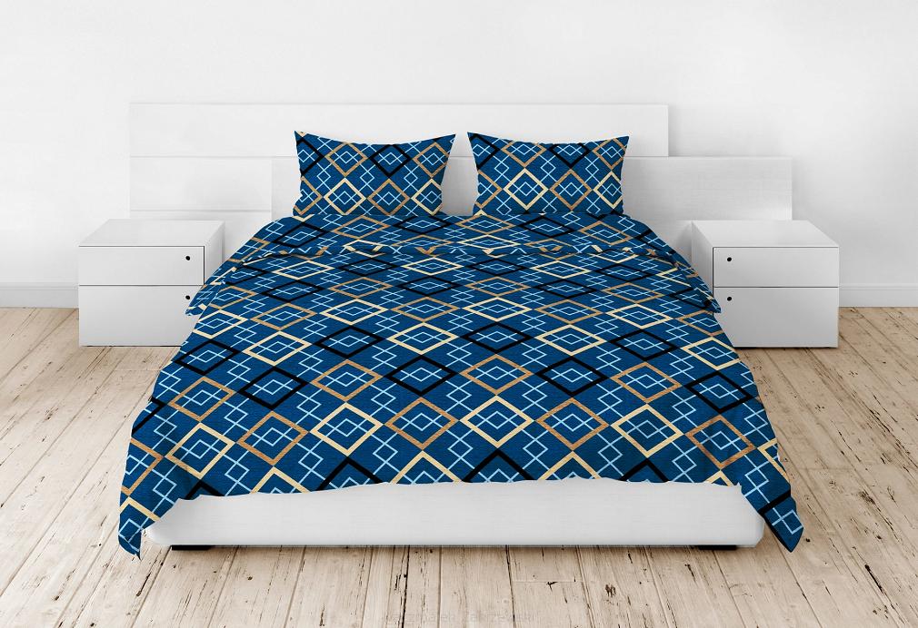 Pościel z kory 140x200 granatowa złota czarna romby