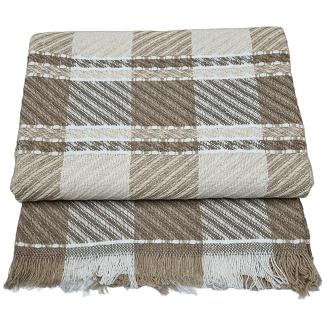 Narzuta dekoracyjna tkana 170x205 beżowa kremowa biała krata