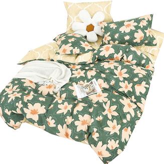 Pościel satynowa 160x200  zielona kwiaty