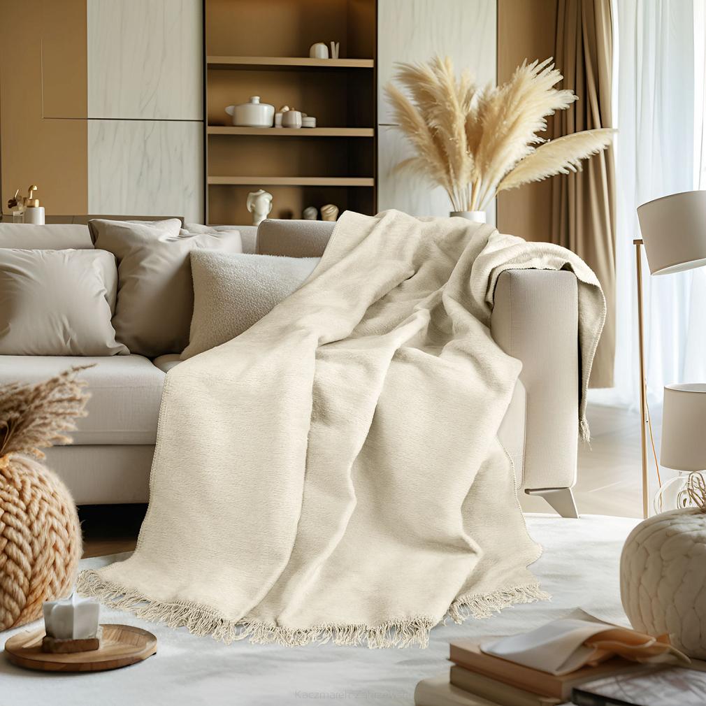 Koc bawełniano-akrylowy 150x200 Darymex gładki ecru