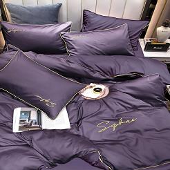 Pościel 160x200 fioletowa złoty haft satynowa lamówka