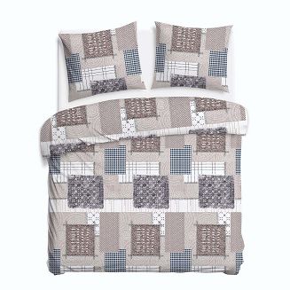 Pościel flanelowa FLANELOVE 180x200 beżowa biała granatowa patchwork