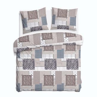 Pościel flanelowa FLANELOVE 180x200 beżowa biała granatowa patchwork